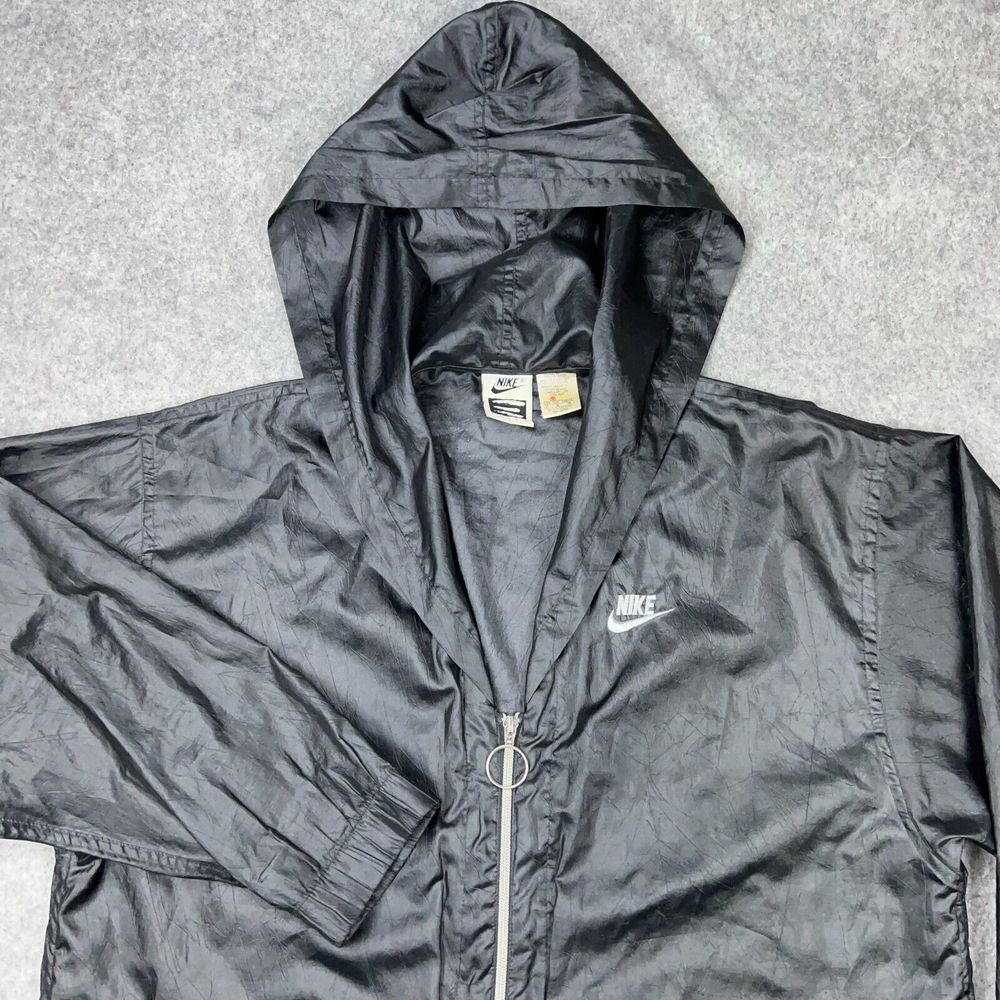 VTG Nike Elite Jacket Womens Medium Black Chore Hooded Windbreaker Running 80s - Picture 2 of 15